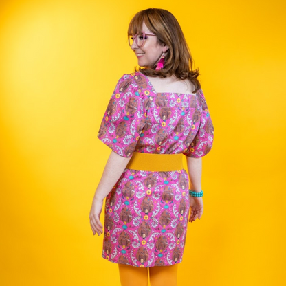 Cheeky Monkeys Square Neck Dress in Magenta