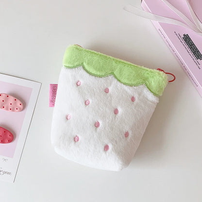 Sweet Cute Strawberry Zipper Plush Makeup Bag Fashion Girl Portable Large Capacity Travel Storage Lipstick bag Student Pen Bag