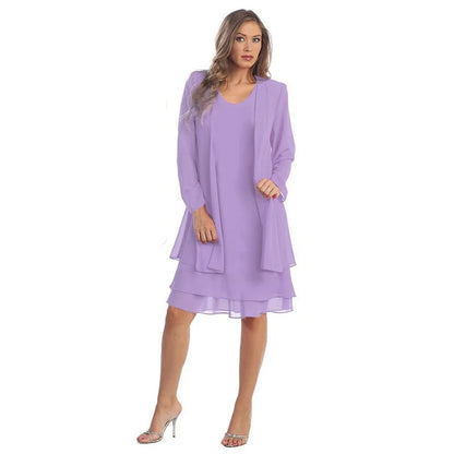 2 Pieces Chiffon Dress Set Women Casual Long Sleeve Solid Cardigan Dress Elegant Wedding Evening Party Dresses Clothing Vestidos