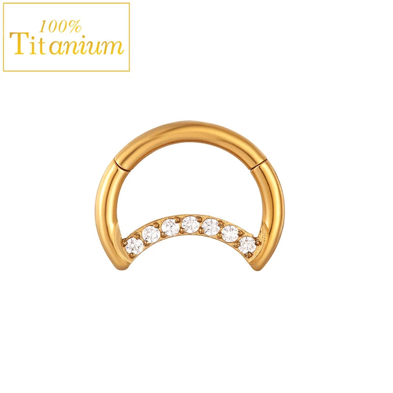 Anneaux de nez en titane G23, clicker de septum articulé, segment pour oreille, tragus, cartilage, hélix, daith, lèvre, bijoux de piercing, boucles d'oreilles dorées