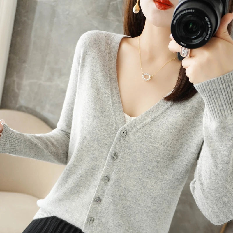Pull ample pour femme à col en V, style vent frais et élégant