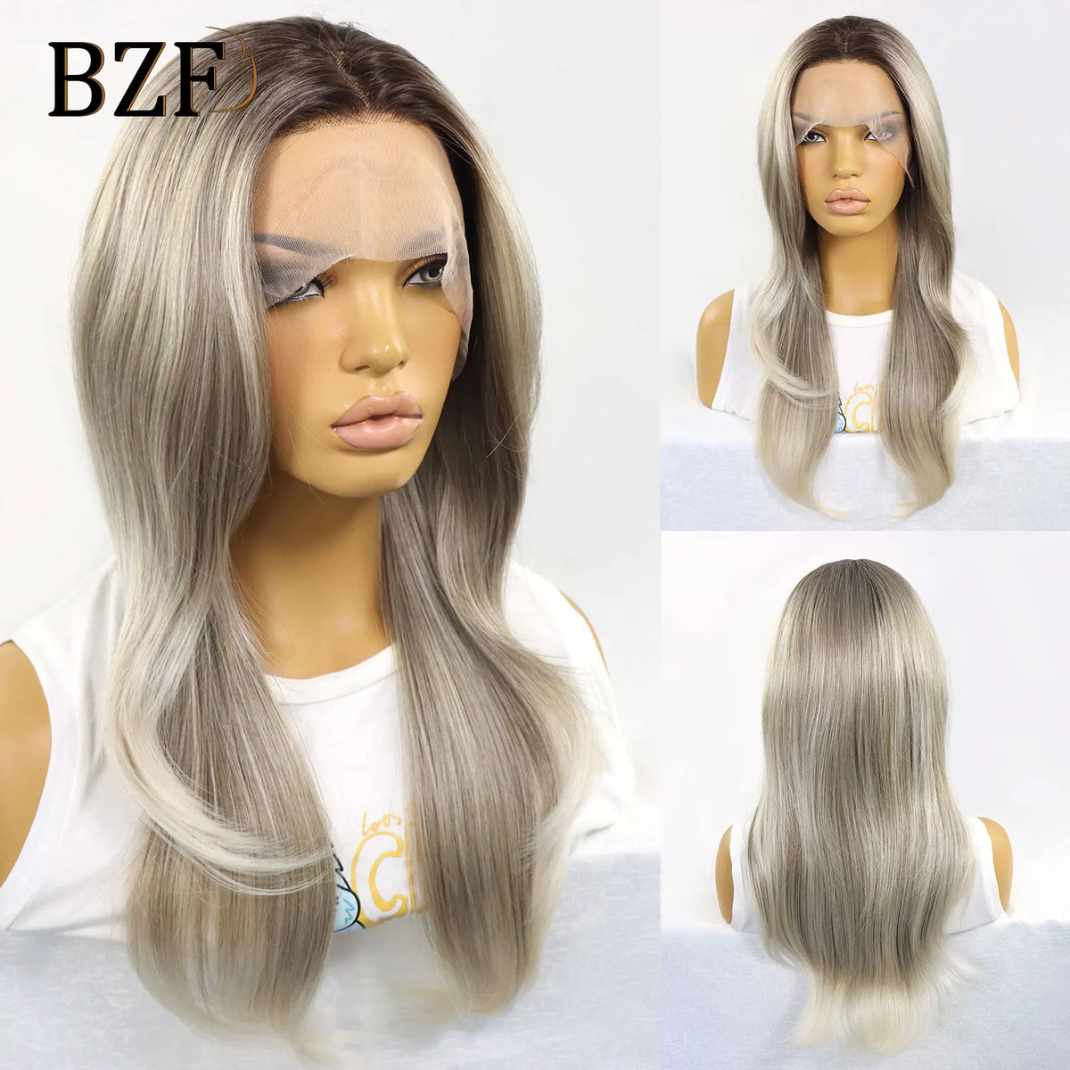 28 Inch Blonde Highlight Synthetic Lace Front Wigs Glueless Heat Resistant