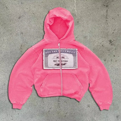 American Y2K New Hip Hop Trend Zipper Hoodie Women Street Casual Loose Joker Vintage Sweatshirt Unisex Fleece Padded Warm Hoodie