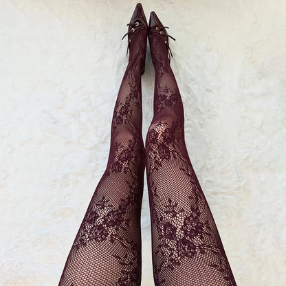 Collants Mignons Lolita Femme Sexy Dentelle Fleur Collants Hauts de Cuisse Bas Résille Lingerie Collants Résille Collants Femme