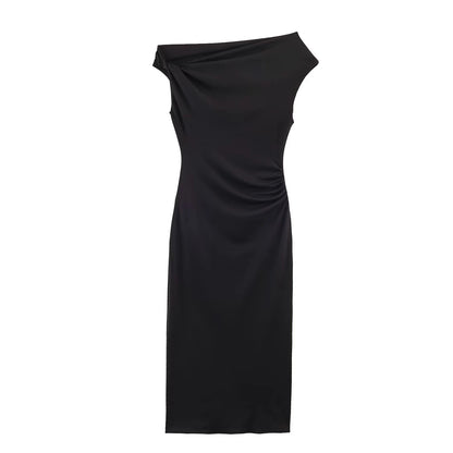 Robe femme style européen et américain, nouvelle mode, tempérament élégant, coupe ajustée, couleur unie, décolleté discret