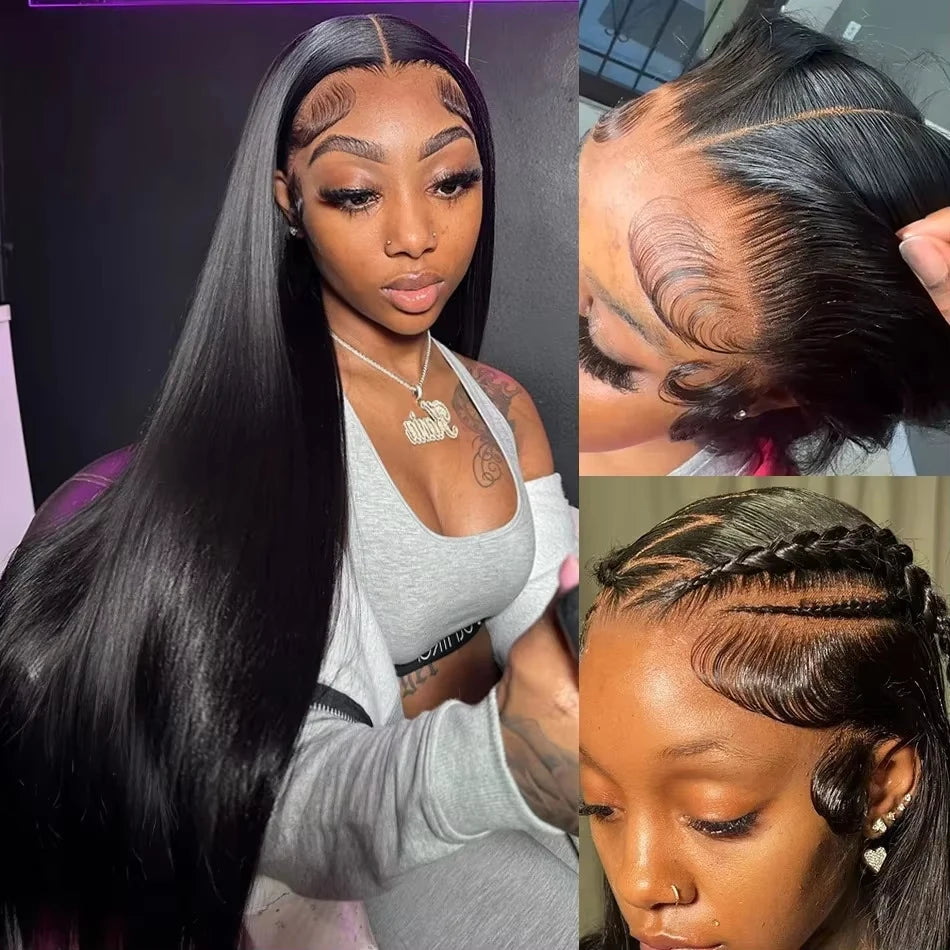 Perrque de cheveux brésiliens humains 4x4 sans colle, prête à porter, de 36, 38, 40 pouces, perruques frontales en dentelle HD transparente 13x4 13x6, lisses comme des baguettes.