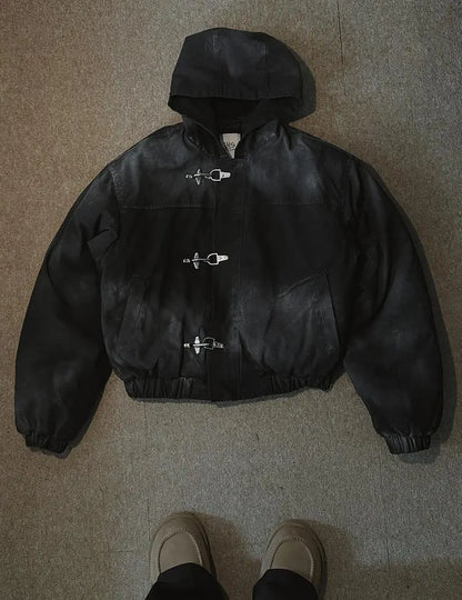 Manteau ample à boutons-pression style mode américaine, sweat à capuche oversize High Street, veste boutonnée Y2k rétro Harajuku Punk, vêtements pour hommes