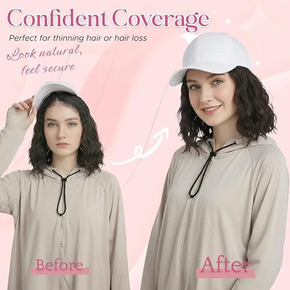 Wig, Baseball Cap with Hair Attached for Women, Adjustable Hat Wig with Heat Resistant Synthetic, 6 Inch, Baseball Cap with Hair