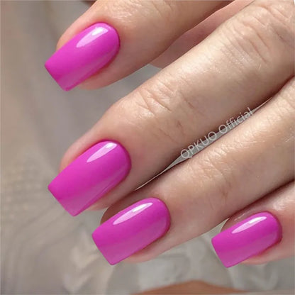 Acrylic Long Square Fake Nail With Glue Sticker 24Pcs Glossy Black Press On False Nails For Gluing DIY Manicure Finger Tips