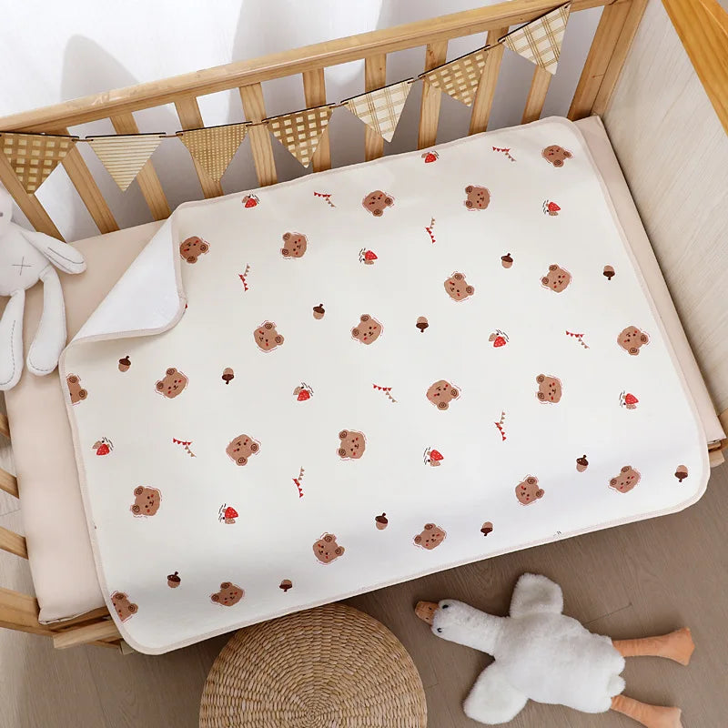 70*90cm Baby Urine Mat Breathable Waterproof Washable Cute Cotton Yarn Printed Newborn Diaper Pad Suitable for All Seasons