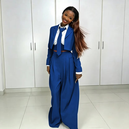 Women's Red Suit Two Piece Set Short Blazer+Wide Leg Pants Elegant Formal Fashion Daily Smart Casual Party Tuxedo Customized