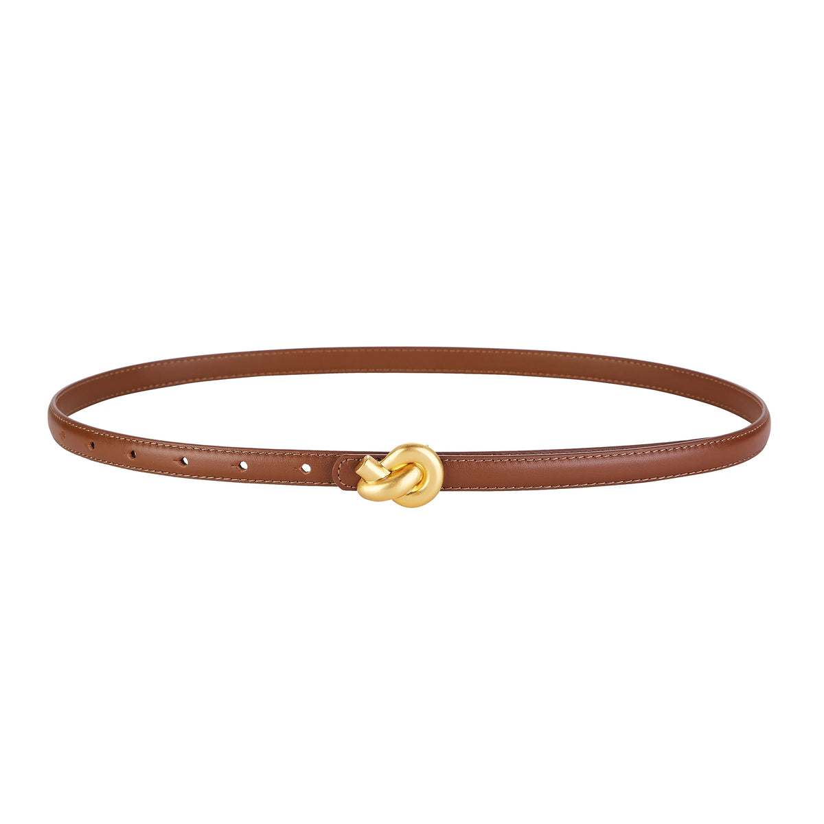 Premium Genuine Leather Women's Fashion Belt with High-Quality Metal Knot Buckle for Dresses and Jeans