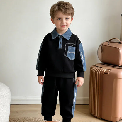 Ensemble de vêtements pour petits garçons, printemps automne 2026, col polo, manches longues, sweat-shirt et pantalon, 2 pièces, tenues décontractées pour enfants