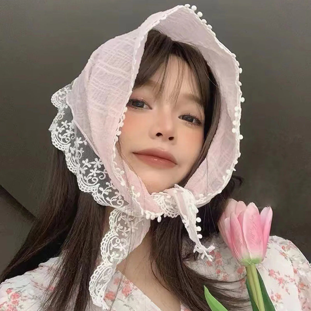 Women's Lace Scarf Headband for Women Non Slip Floral Lace Hair Kerchief Head Scarf for Hair Styling Decor 53*34cm