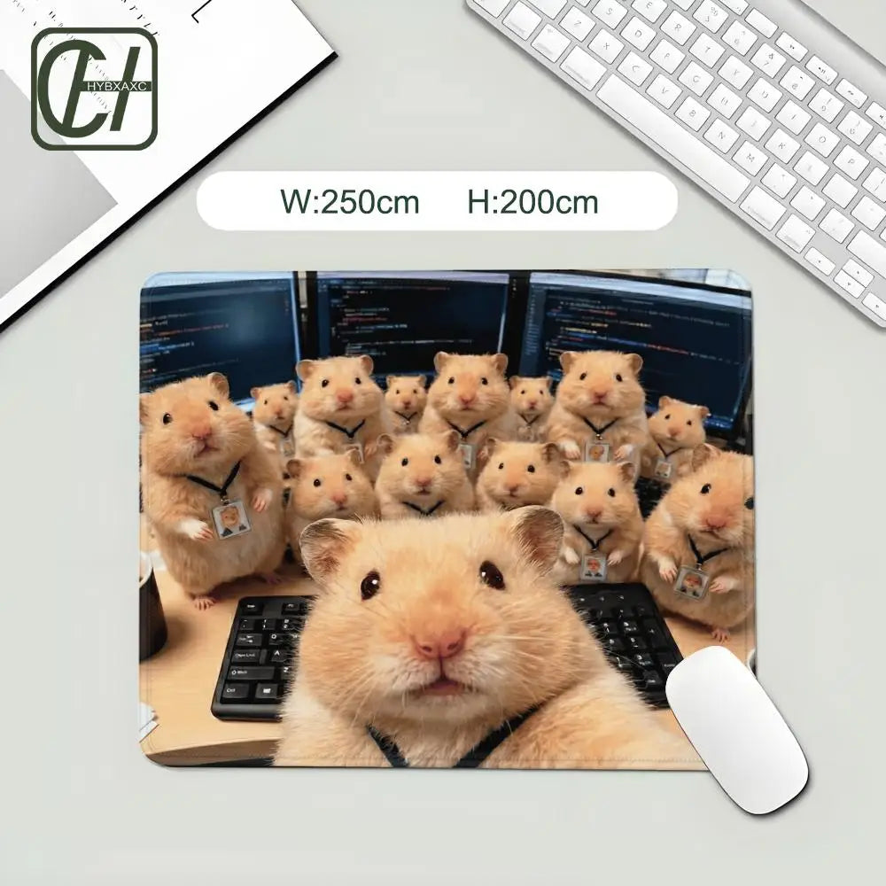 Funny Office Hamster Team Mouse Pad HYBXX Coding Hamster Selfie Desk Mat, Non-Slip Gaming Mouse Pad for Developer Office Decor