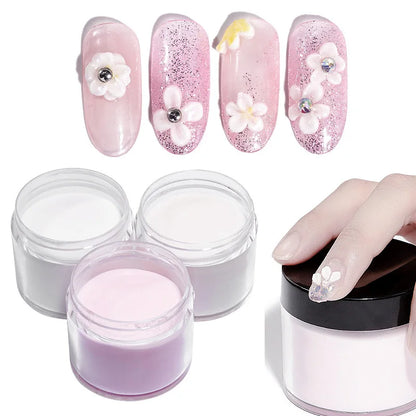 10g White Pink Clear Acrylic Powder for Nail Professional Acrylic Nail Powder Polymer for Carving Dip 3D French Nails Extension