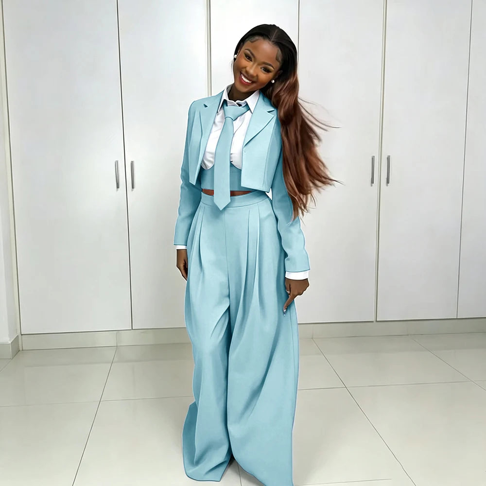 Women's Red Suit Two Piece Set Short Blazer+Wide Leg Pants Elegant Formal Fashion Daily Smart Casual Party Tuxedo Customized