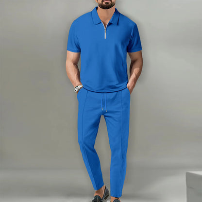 Ensemble Polo et Short de Sport pour Homme, Manches Courtes, Chemise Polo Élégante avec Fermeture Éclair et Short, Ensemble Décontracté Streetwear 2 Pièces pour Homme
