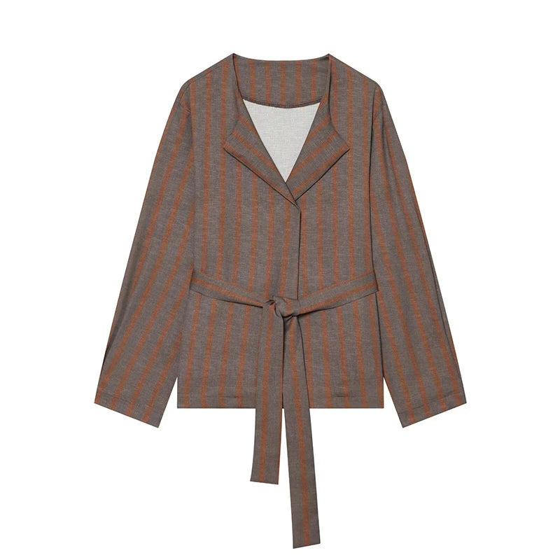 Women's Pants Sets 2 Piece Set Fashion Striped With Belt Coats Women Elastic Waist Casual Pants Two Piece Sets Women Outfits