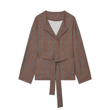 Women's Pants Sets 2 Piece Set Fashion Striped With Belt Coats Women Elastic Waist Casual Pants Two Piece Sets Women Outfits