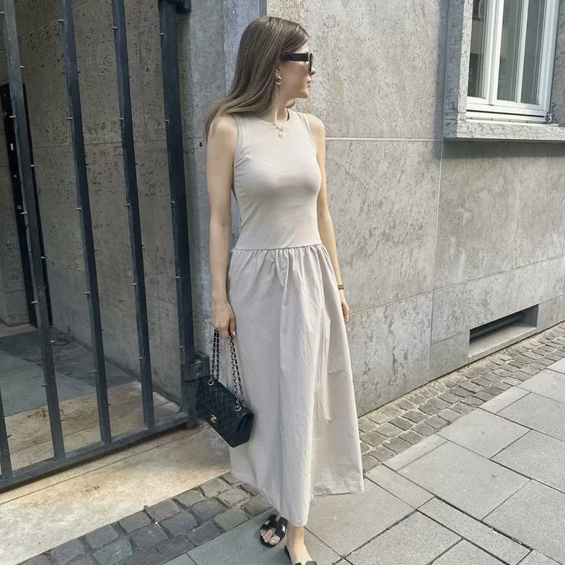 HXAO Womens Dresses Sleeveless Black Long Dress Bodycon Solid Knitted Dresses 2025 Woman Summer One Pieces Casual Midi Dresses
