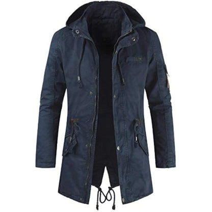 Men Long Cargo Parka Men's Spring Military Full-Zip Removable Hooded Cotton Mid-Long Parka Jacket Fleece Lined Plush Warm Coat