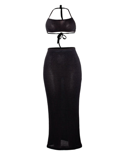 Women Long Skirt 2 Pcs Sets Sexy Strapless Tube Top Bodycon Maxi Skirts Y2k Two Piece Outfit Summer Clothing Beach Wear