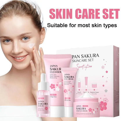 Coffret de Soins du Visage Nettoyage de la Peau Sakura Coffret de Soins pour Femmes et Filles avec Nettoyant, Tonique, Sérum Visage, Crème et Crème Contour des Yeux