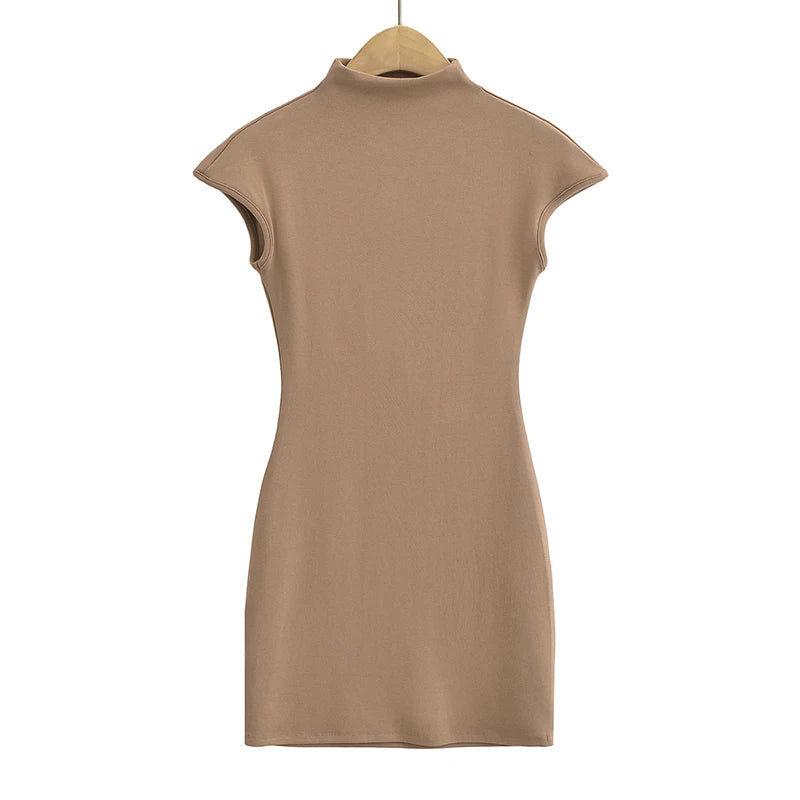 Mini dresses for women 2024 Summer knitted dress sexy vintage clothes black dresses short sleeve turtleneck pink dress bodycon