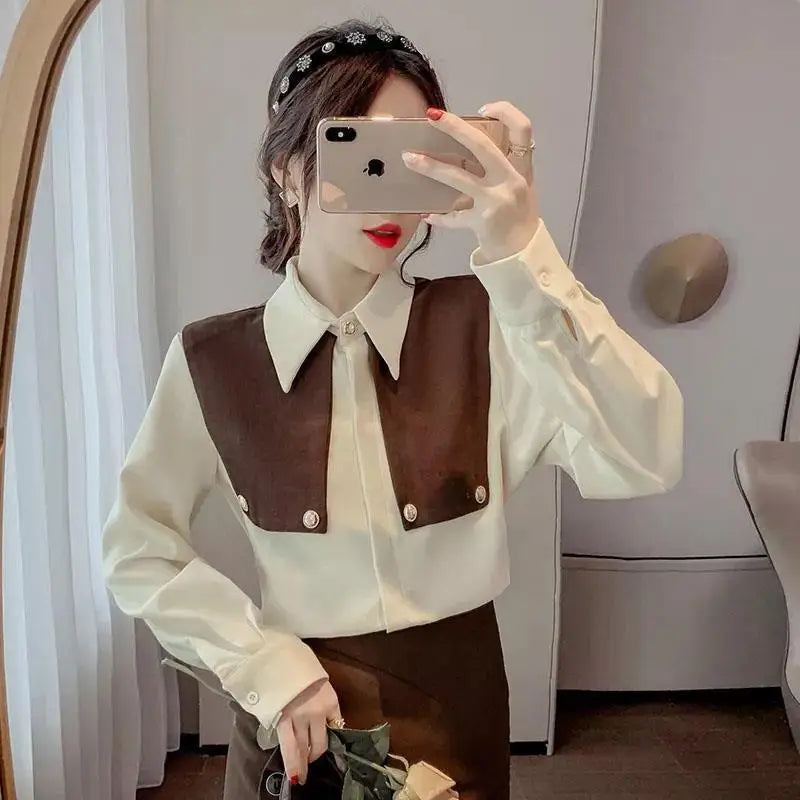 Chemises et chemisiers pour femmes, style coréen, robe formelle élégante et jeune, pour le travail, grande taille, haut en velours côtelé pour femme, tenues de bureau