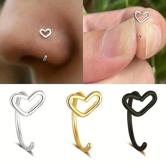 1pc Bague de nez simple en forme de cœur 20G en acier inoxydable, bijoux de piercing pour femmes, accessoire de piercing corporel pour usage quotidien