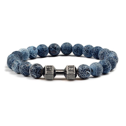 Bracelet en pierre volcanique naturelle pour hommes, perles mates noires, breloque haltère, bracelets à breloques pour femmes, bijoux de fitness