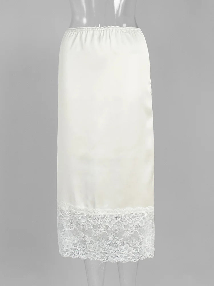 Tossy White Casual Lace Long Skirt For Women Slim High Waist Patchwork Elegant Commute Clothes Summer 2025 Female Maxi Skirt New