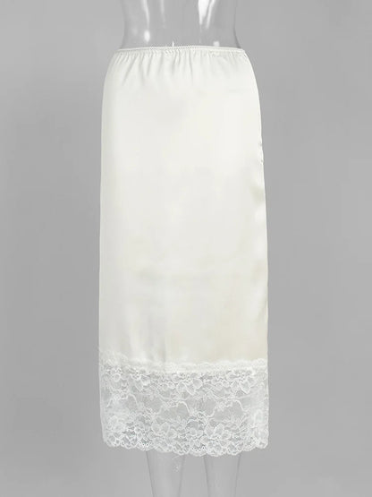 Tossy White Casual Lace Long Skirt For Women Slim High Waist Patchwork Elegant Commute Clothes Summer 2025 Female Maxi Skirt New