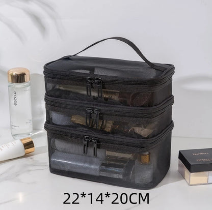 Bathroom Travel Mesh Makeup Storage Bag Cosmetics Make Up Skincare Organizer Box Plastic Container Handbag For Women Men