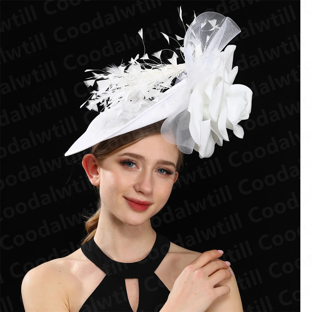 Big Flower Wedding Fascinator Hat Women Formal Party Tea Headpiece Ladies Cocktail Church Chapeau Cap Headband Woman Millinery