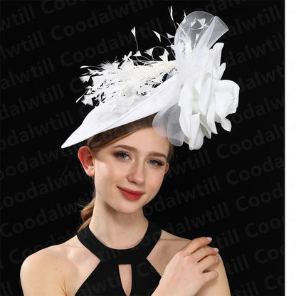 Big Flower Wedding Fascinator Hat Women Formal Party Tea Headpiece Ladies Cocktail Church Chapeau Cap Headband Woman Millinery