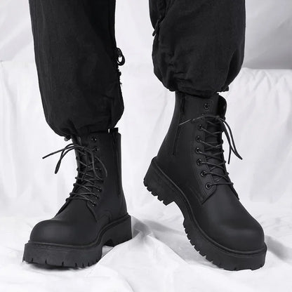 2025 hot sale Spring New Fashion Casual Simple Black British Style Men's Boots High Top Waterproof Casual Leather Boots