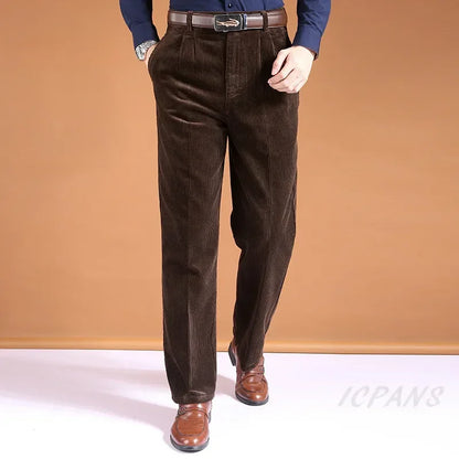 Corduroy Men Trousers Straight Thick Warm Autumn Winter Men Pants High Waist Mens Pants Plus Size 40 42 44 46