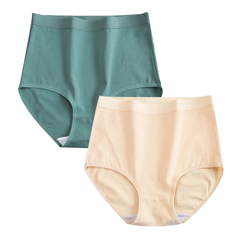 FallSweet 2 Pcs/Lot Cotton Underwear Women High Waist Panties Comfortable Solid Color Underpants Plus Size Lingerie M-XXXL