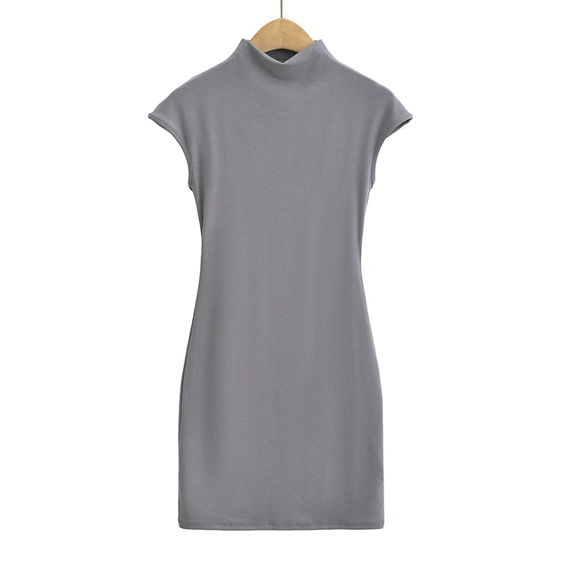 Mini dresses for women 2024 Summer knitted dress sexy vintage clothes black dresses short sleeve turtleneck pink dress bodycon