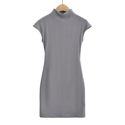 Mini dresses for women 2024 Summer knitted dress sexy vintage clothes black dresses short sleeve turtleneck pink dress bodycon