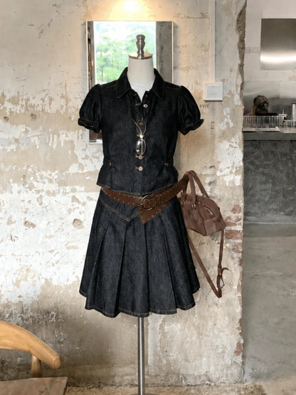 Women Y2K 2 Piece Denim Outfits Casual Denim Jacket Coat + Mini Skirt Retro Korean Fashion Jean Two‑Piece Suit Streetwear Sets