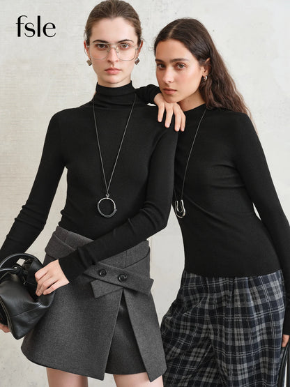FSLE【Série Premium】Haut thermique sans couture en laine Biella allemande extra fine lavable col montant pour femme automne