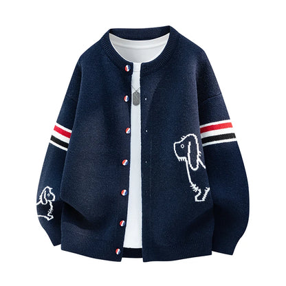 Couple Style Long-Sleeved Cardigan Knitwear Round Neck Button Striped Design High Quality Stamp Casual Fashion Keep Warm Coat