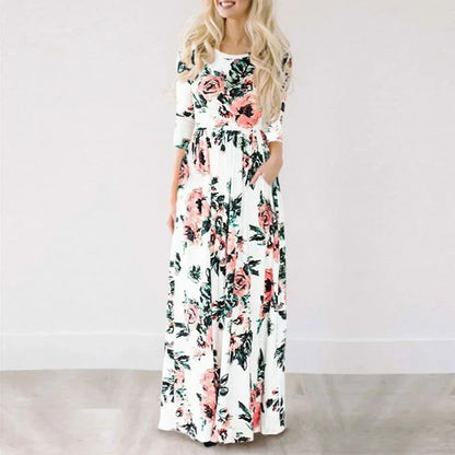 Summer Maxi Dress Women 2025 Pink Floral Print Boho Beach Dress Ladies Evening Party Long Dress Sundress Vestidos De Festa 3XL