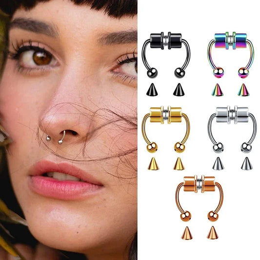 2pc Women Fake Piercing Nose Ring Hoop Body Jewelry