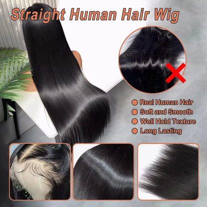 Perrque de cheveux brésiliens humains 4x4 sans colle, prête à porter, de 36, 38, 40 pouces, perruques frontales en dentelle HD transparente 13x4 13x6, lisses comme des baguettes.