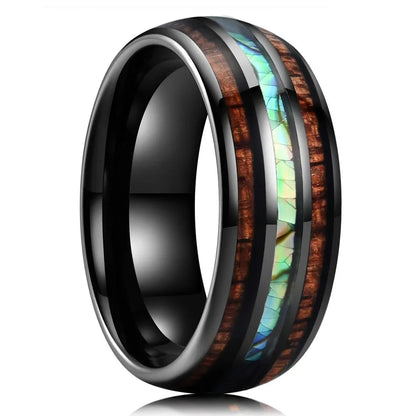Bagues de mode en acier inoxydable argenté de 8 mm pour hommes, bagues incrustées de météorite en coquille d'ormeau rose pour hommes et femmes, bijoux de mariage
