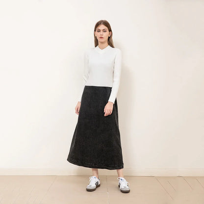 AP New 2025 Autumn Women Denim Sleeveless Dress Black Knitting Cardigan Fashion Style